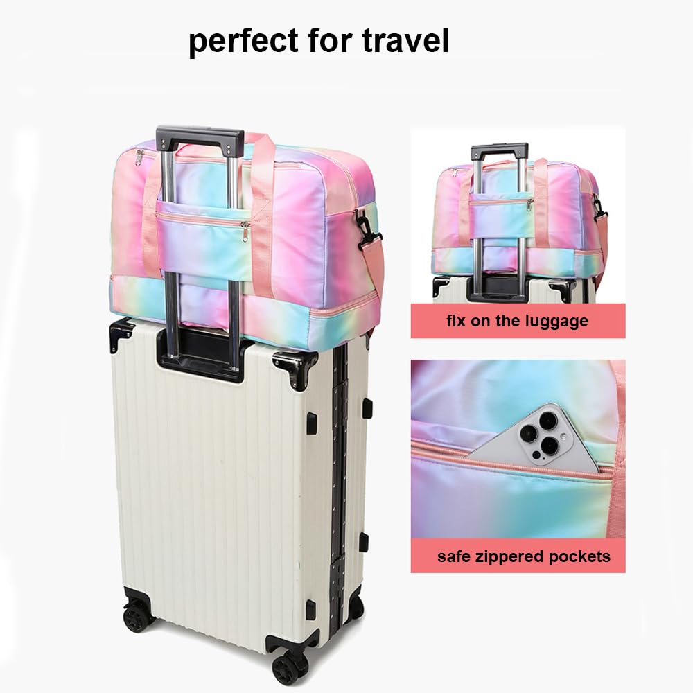Sports Duffel Bags, Gym Bag with Shoes Compartment& Wet Pocket, Waterproof Weekender Overnight Bag Travel Duffle Bag (Gradient Pink) - Image 4