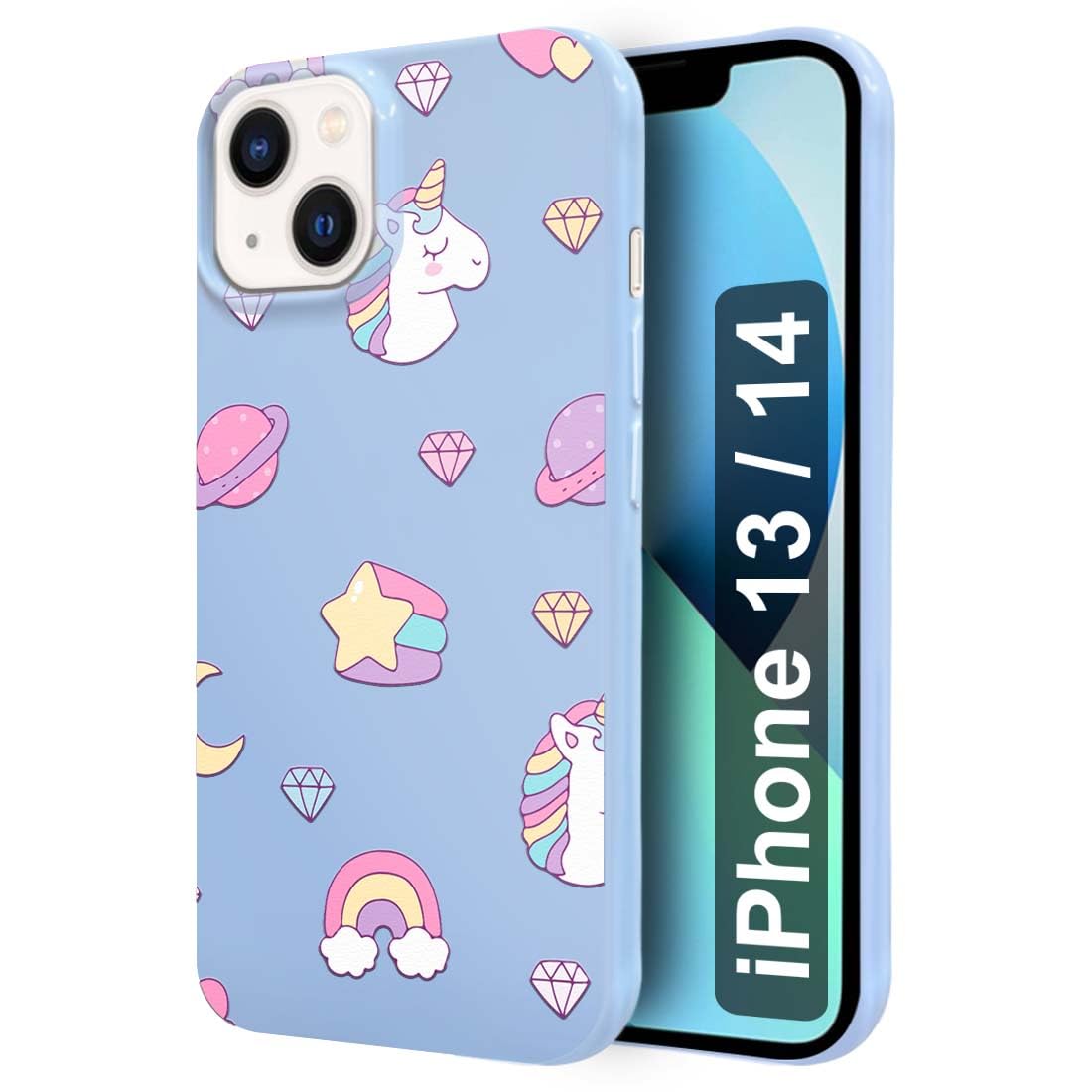 Fashionury iPhone 13/14 Back Cover Case for Phone Drop Protection, Shockproof Corners, Designer Glossy TPU Phone Cover, Camera and Drop Protection-Mb679, Multi-Colored