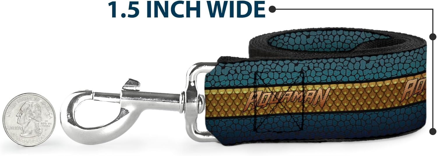 Dog Leash Aquaman Scales Stripe Blues Golds 6 Feet Long 1.0 Inch Wide