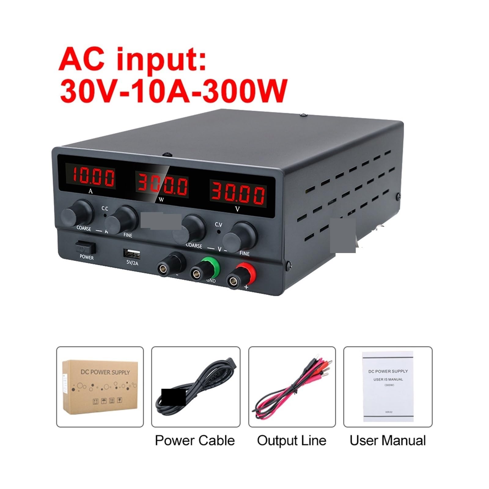 Fuente de alimentación de CC, Fuente De Alimentación CC Ajustable, Laboratorio 30V 10A, Estabilizador Y Regulador Voltaje 300W, Banco Conmutación 60V 5A(SPS-H3010-Black)