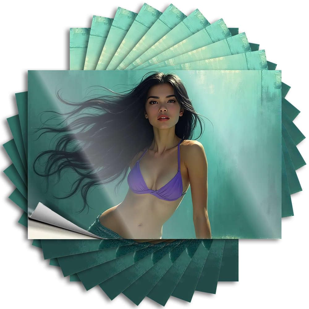 Gaming Room Accessories Case Stickers | A Woman in A Purple Bikini with Flowing Hair Underwater Badass for Exterior Decor(6X9CM)