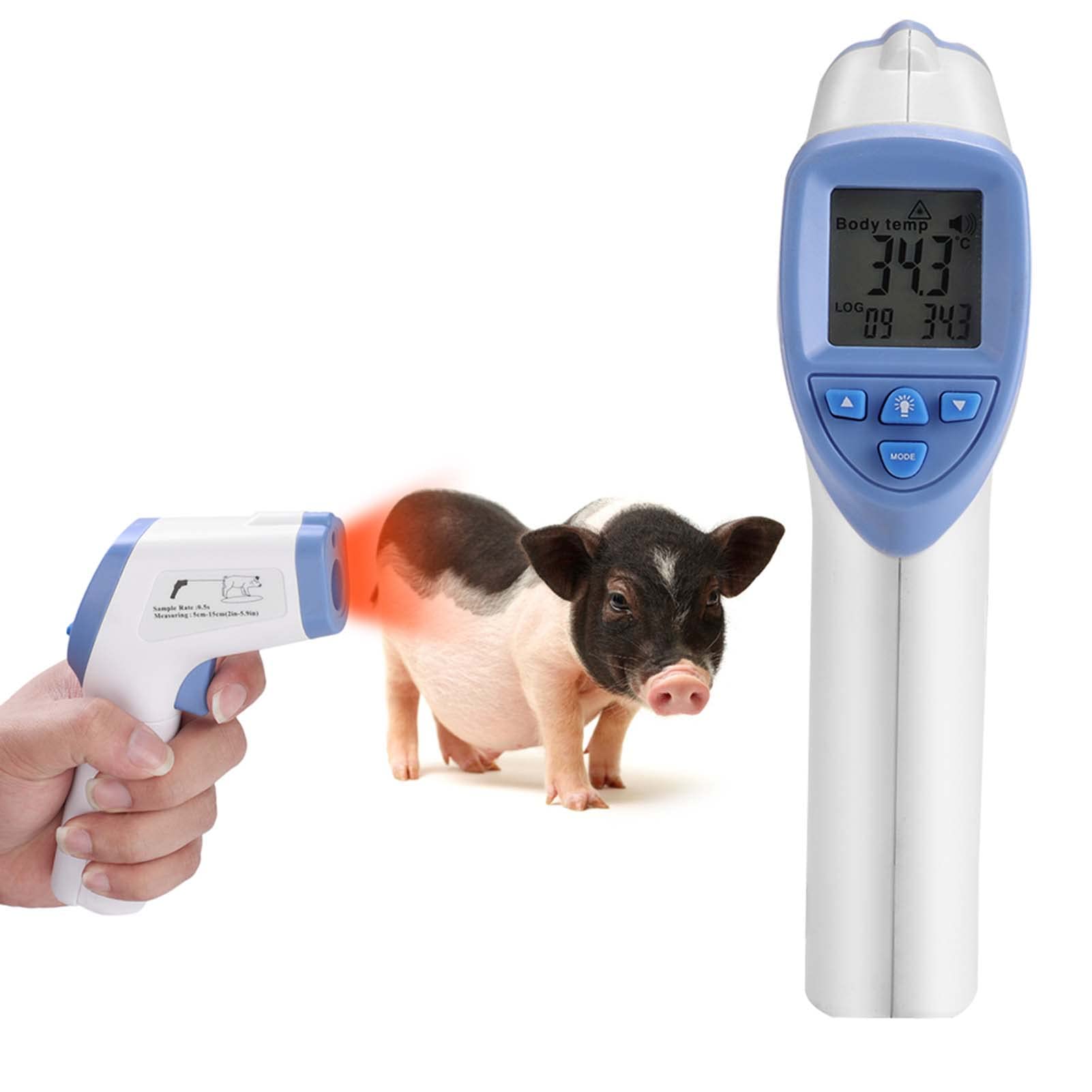 Termometro Veterinario a Infrarossi ad Alta Precisione per Cani, Gatti, Cavalli, Suini e Ovini, Termometro Digitale con Display LED, Memoria 32 Letture, Misurazione Corporea e di Superficie