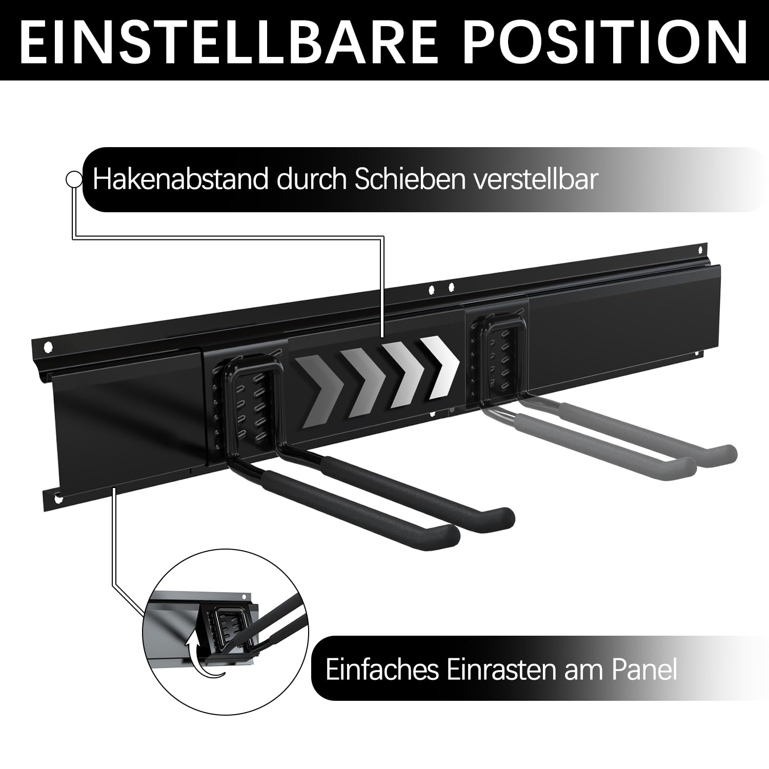 3-H Garage Aufbewahrung,120cm Einstellbar 10 Wandhaken Garagen und 4 S Haken für Gartengeräte,Werkzeughalter Wand Gartengerätehalter für Garage Keller Skiausrüstung Besen Stühl Rechen Schaufel Schwarz