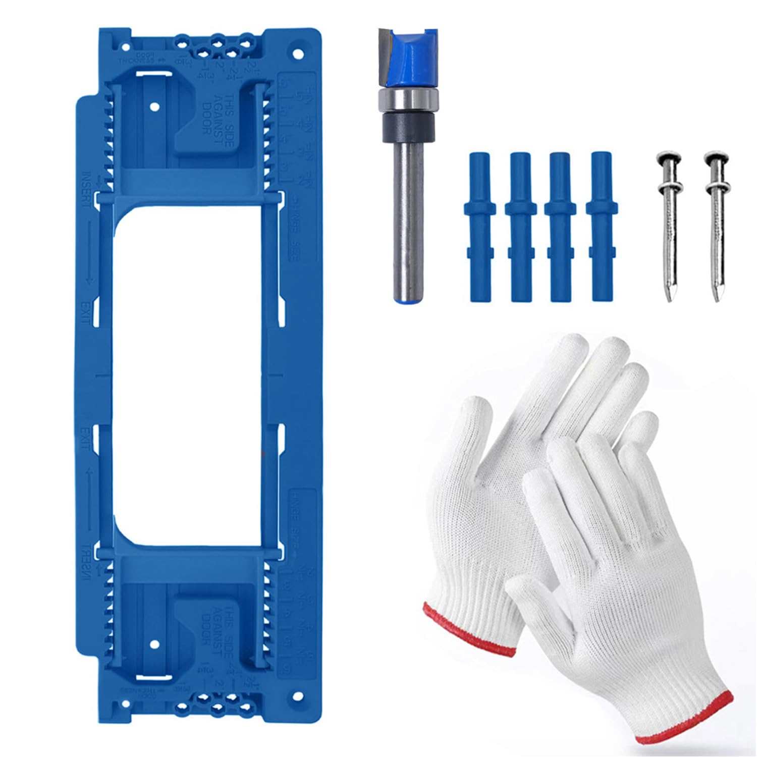 Door Hinge Jig, Professional Hinge Router Template with Gloves,Adjustable Sliding Rail for Fast Woodworking Installation, Fits Square and Round Hing