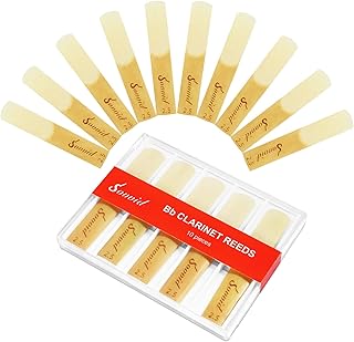 Sovvid 10 Pack Bb Clarinet Reeds with Plastic Box, Strength 2.5 Reeds for Clarinet, Thinner Reed Tip and Unfiled Cut for Easy of Play, Traditional Reeds for Clarinet Saxophone Beginner and Player