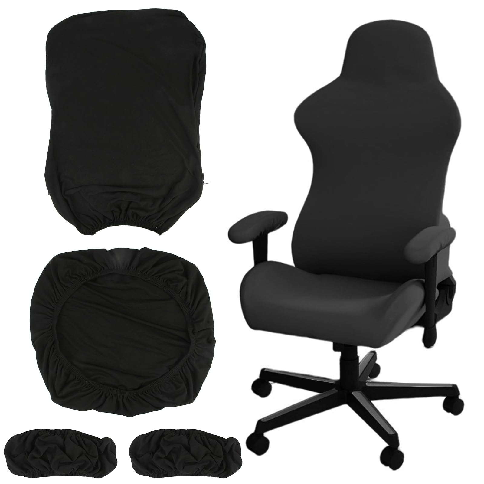 Juego de 4 Funda Silla Gaming, Negro Fundas Sillas Oficina, Funda para Silla de Oficina, Antideslizante, Extraíble, Lavable, Buena Elasticidad Funda Sillas Gamer, para Sillas de Juegos, Sillas de