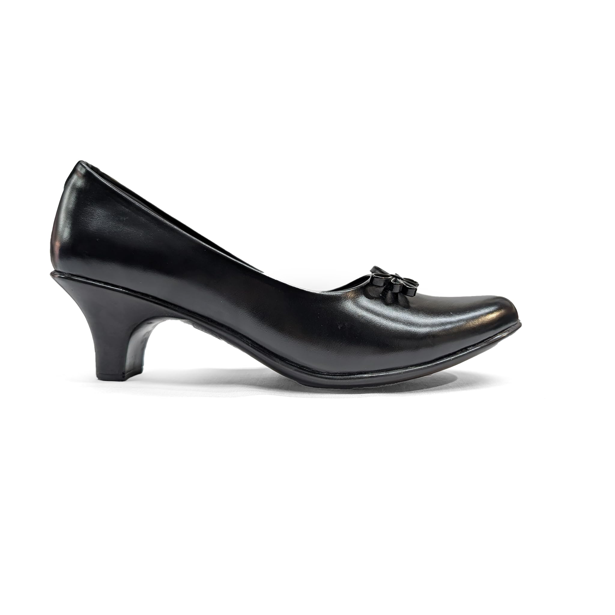 Women's Classic Bow Pump Heels | Black Closed Toe Mid Heel Shoes | Comfortable Formal Office Footwear-image-10