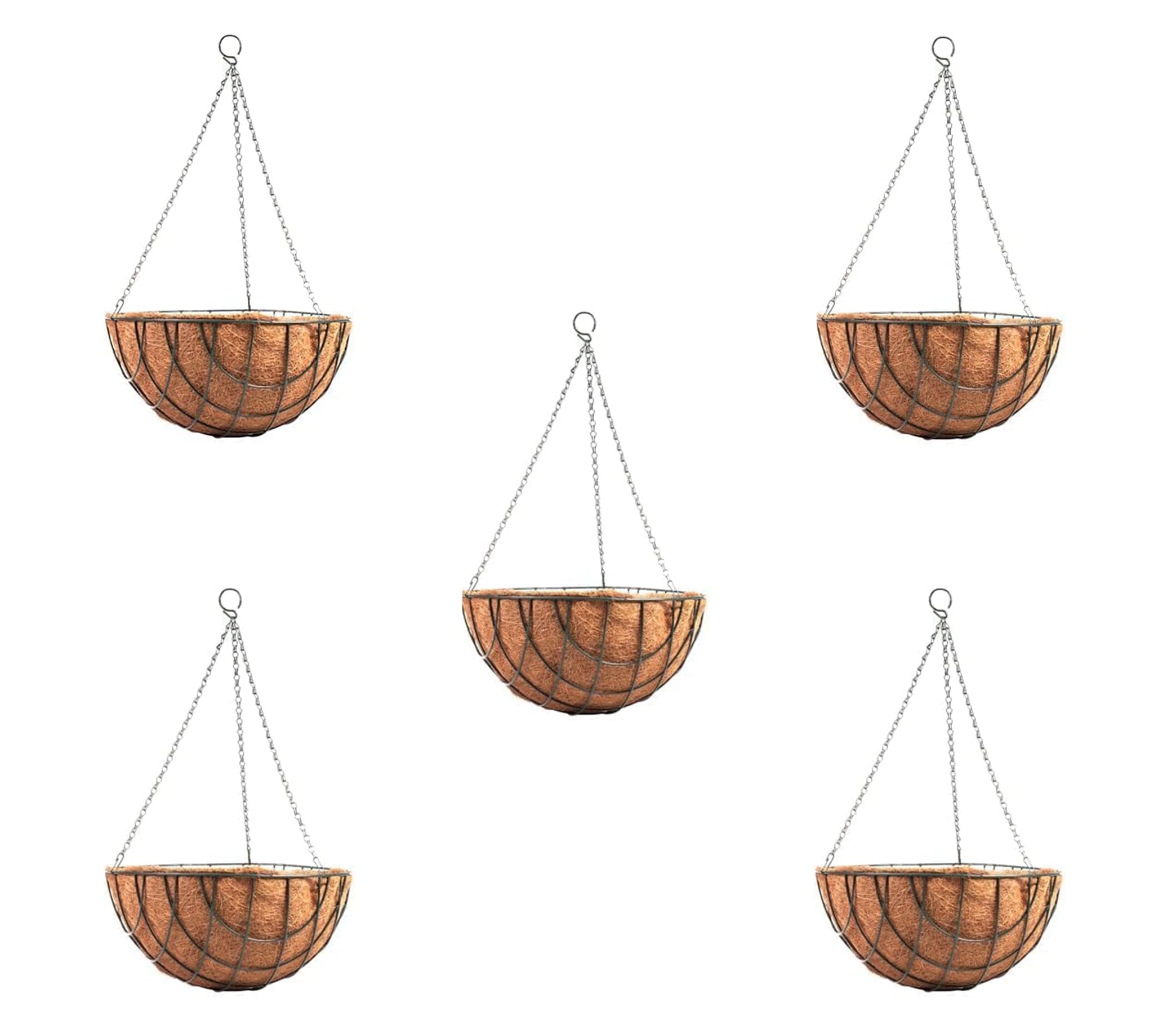 Grow Rich Coir Hanging Basket 16 Inch Coco Gardening Liner with Metal Hanger|Flower Pots Hanger Garden Decoration Indoor Outdoor Water Hanging Baskets - (Set of 5) - Brown & Black (B0CY89JCXR) Amazon Price History, Amazon Price Tracker