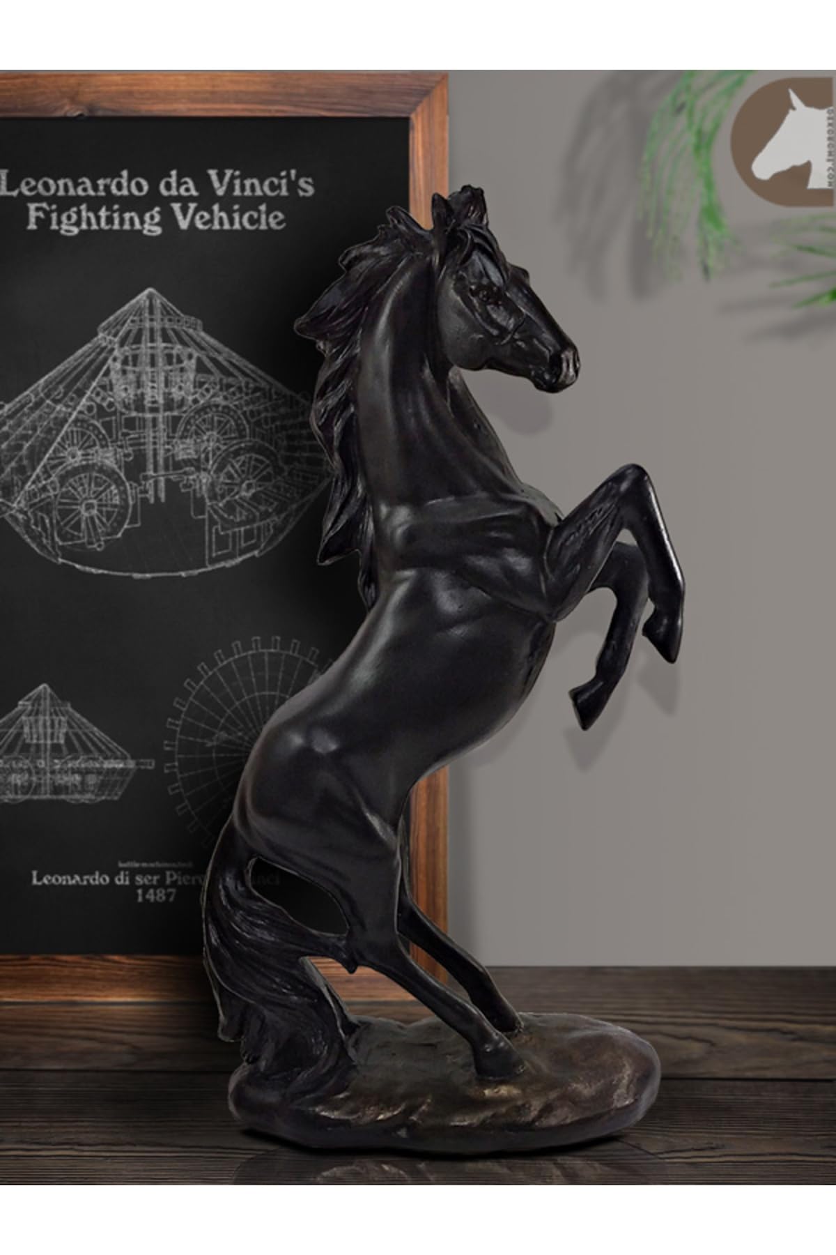 SODEF Statue Cheval Cabré Moderne Noir 18x35cm en Polyester Élégant Cadeau Décoratif - Noir