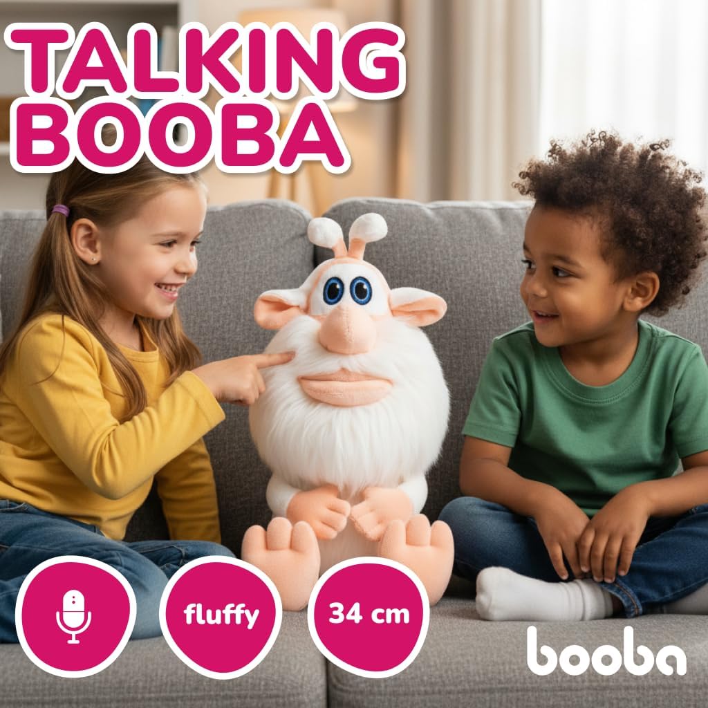 Booba Talking Plush Toy – 13.5" | Officially Licensed Interactive Plush | Soft & Cuddly Stuffed Animal | Repeats What You Say for Kids Fans