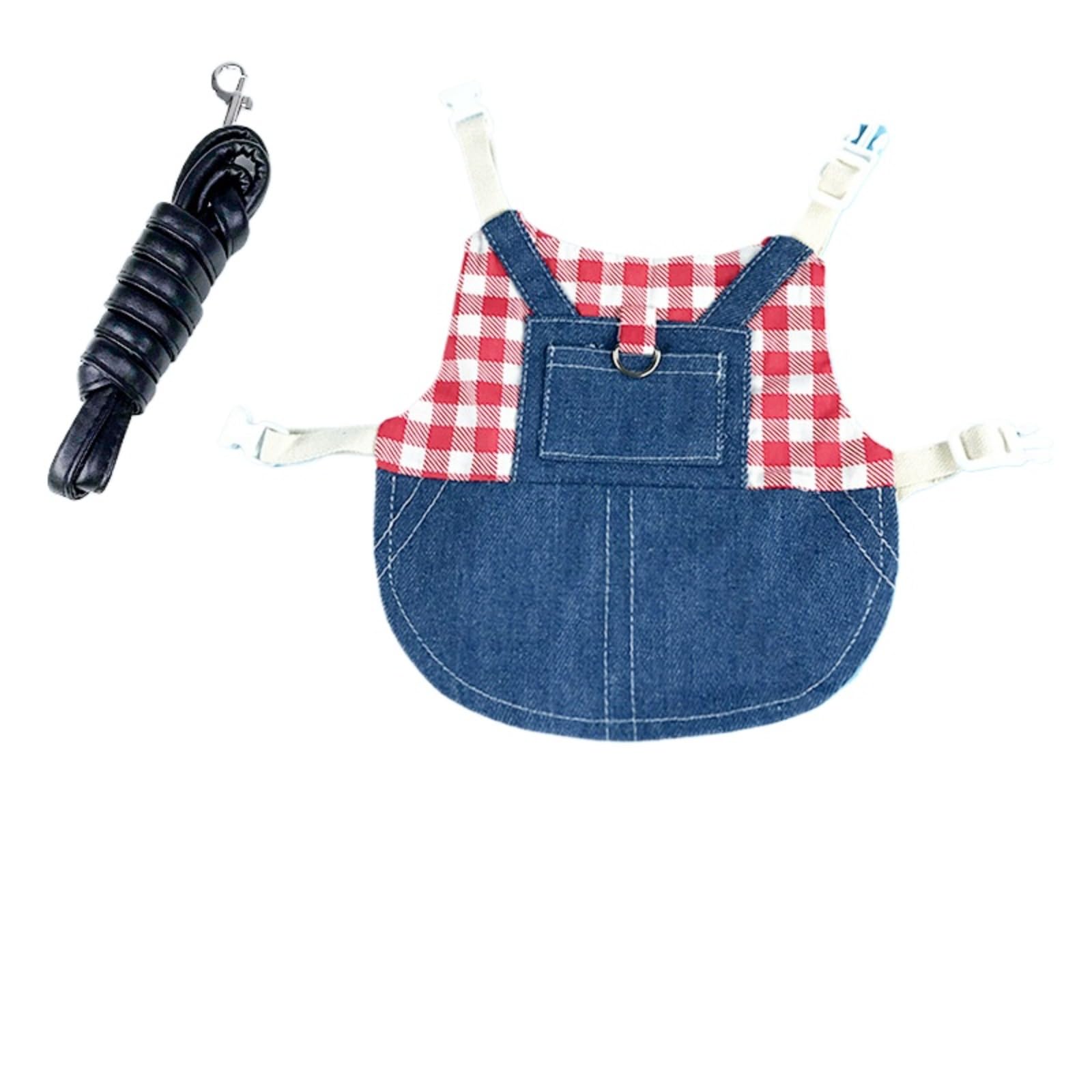 Comfortable Pet Rabbit Leash And Clothing Accessories Ensemble With Young Rabbit Denim Clothing Designed To Ensure And Freedom Of Movement For Your Furry Friend (plaid-red,L)