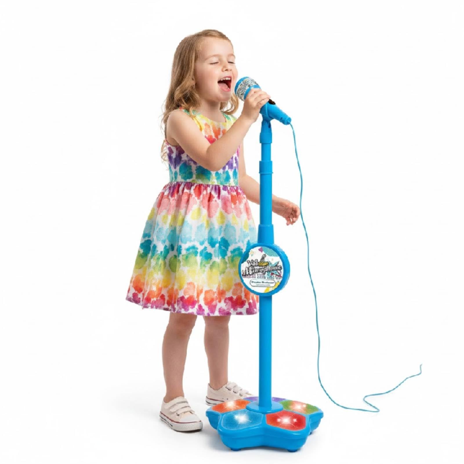 Kids Microphone and Stand, All-in One Portable Karaoke Machine for Kids with Adjustable Height & Flashing Stage Lights, Singing Microphone Toy, Creative Play,Party Fun Musical Toy for Girls and Boys