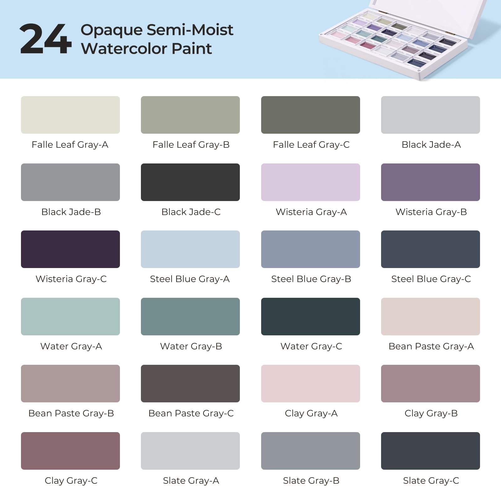 LIGHTWISH Aquarellfarben, 24 Farben, in Holzbox mit Mischpalette, Undurchsichtig, Professionelles Aquarell Set, starke Deckkraft, intensive matte Farben, perfekt zum Malen für Anfänger und Profis