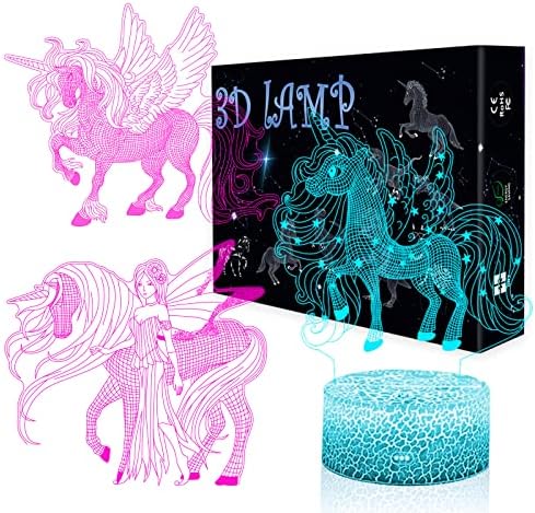 Unicorn Gifts Night Light for Girls FasionMior 3D LED Lamp 16 Colors Change with Remote Control Bedroom Bedside Light Toys Birthday Xmas Unicorn Gift for 2 3 4 5 6 7 8 9 10 Year Old Girll 3 Patterns