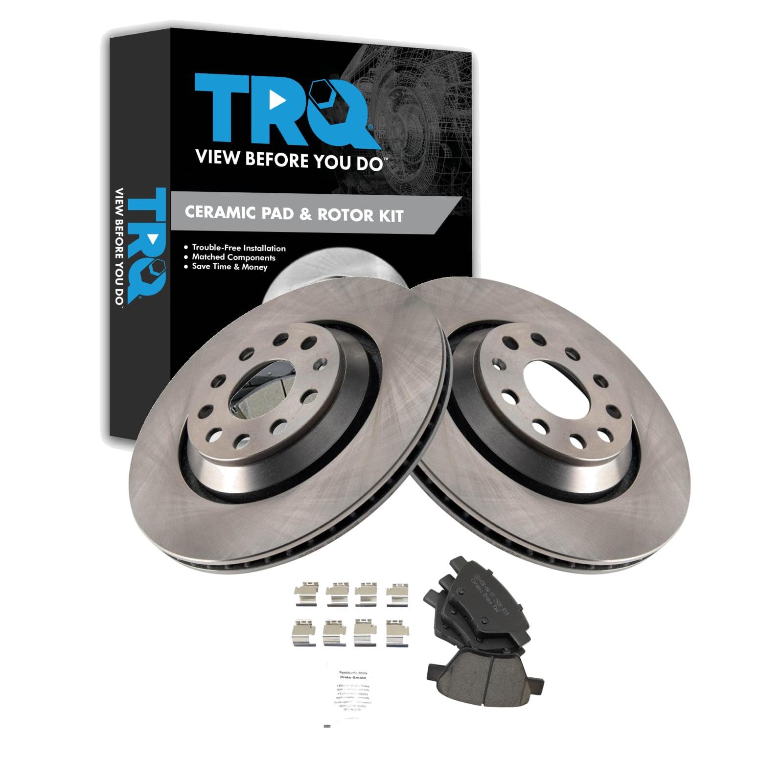 TRQ Rear Brake Pad and Rotor Set Ceramic Compatible with 2013 Volkswagen Golf 2013 GTI
