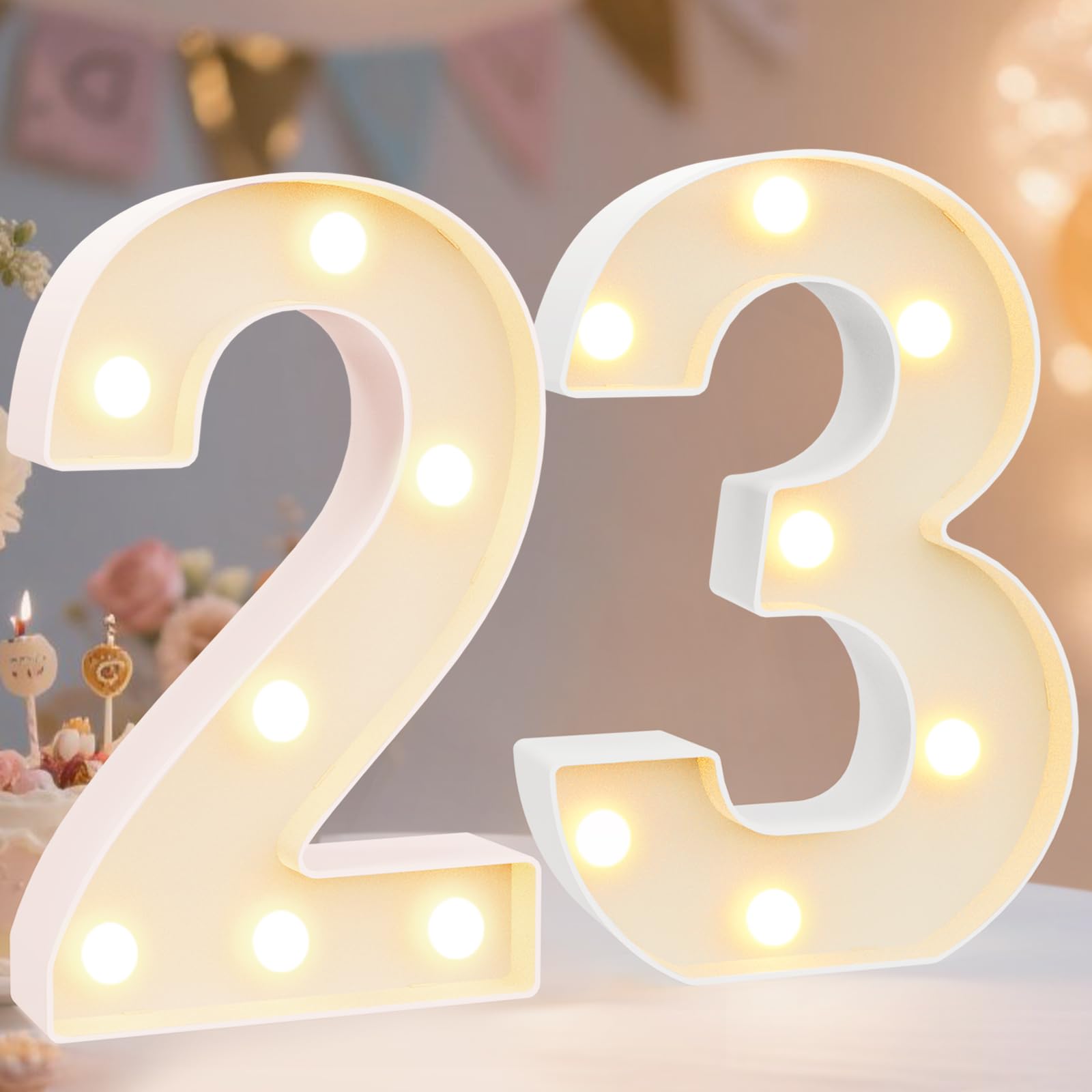 Pooqla Decorative Led Light Up Number Letters, White Plastic Marquee Number Lights Sign for 23th Birthday Party Wedding Decor Battery Operated Number