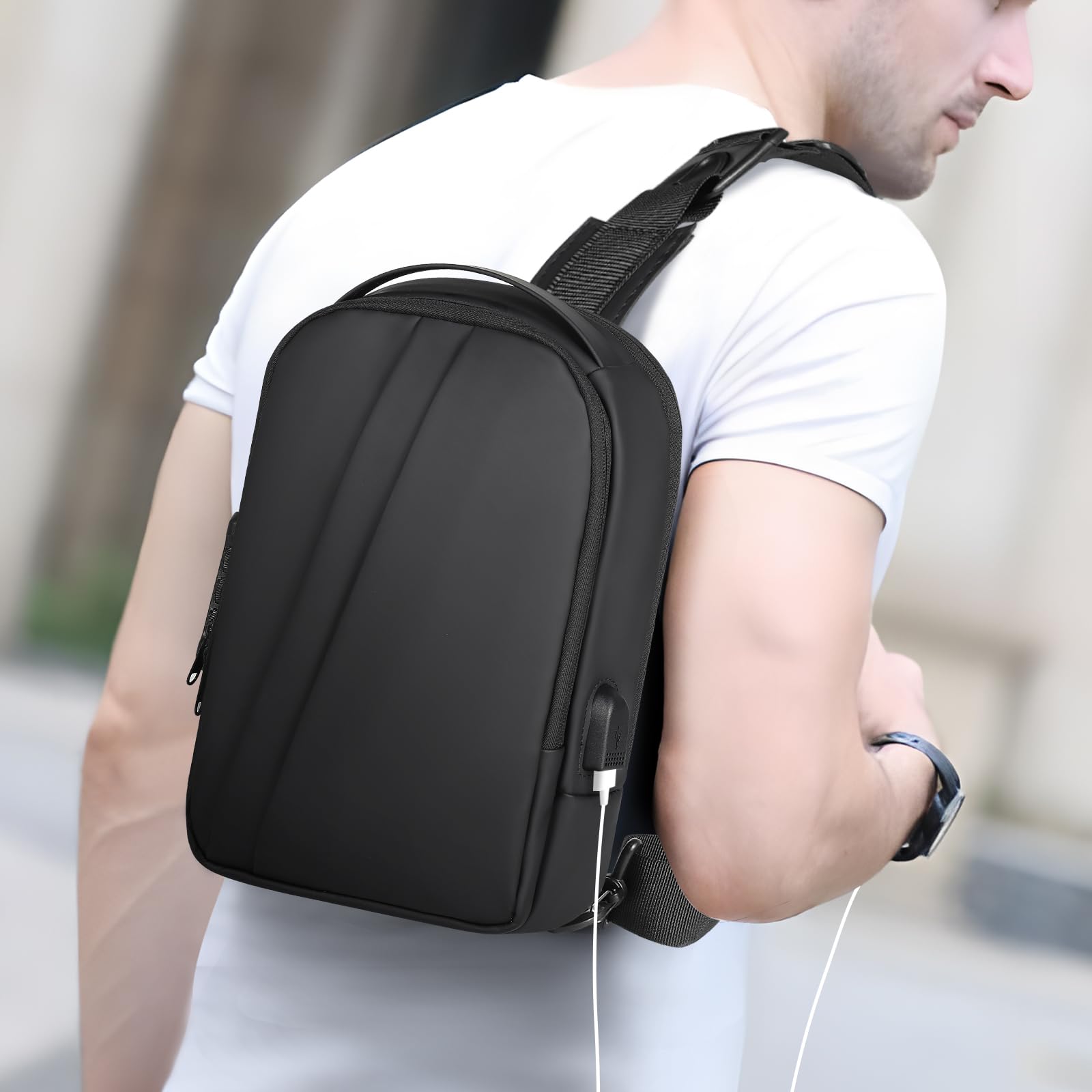 Borsa a tracolla per uomo antifurto borsa a tracolla per le donne zaino con porta di ricarica USB per viaggi, nero