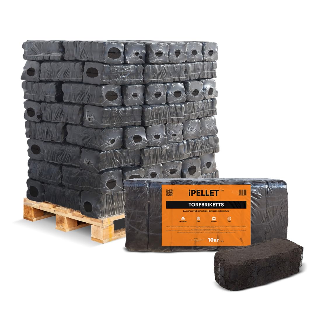 Torfbriketts Öko für Kamin ofen Kessel | Bio-Heizung 96 Packungen auf Palette | 960-1020 kg mit Lieferung