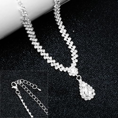 HONGLU Elegant Crystal Necklace Earrings Bracelets Set Silver Bridal Wedding Jewelry Sets Bride Bridesmaids Prom Formal Costume Accessories for Women4