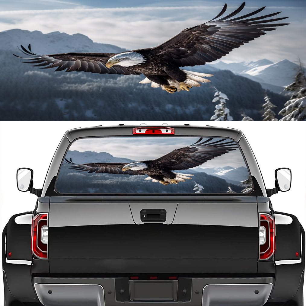 Snow Mountain Eagle Rear Window Decals for Trucks Rear Window Natural Scenery Flying Morning Light Back Window Decal for Pickup Car Truck SUV Vinyl