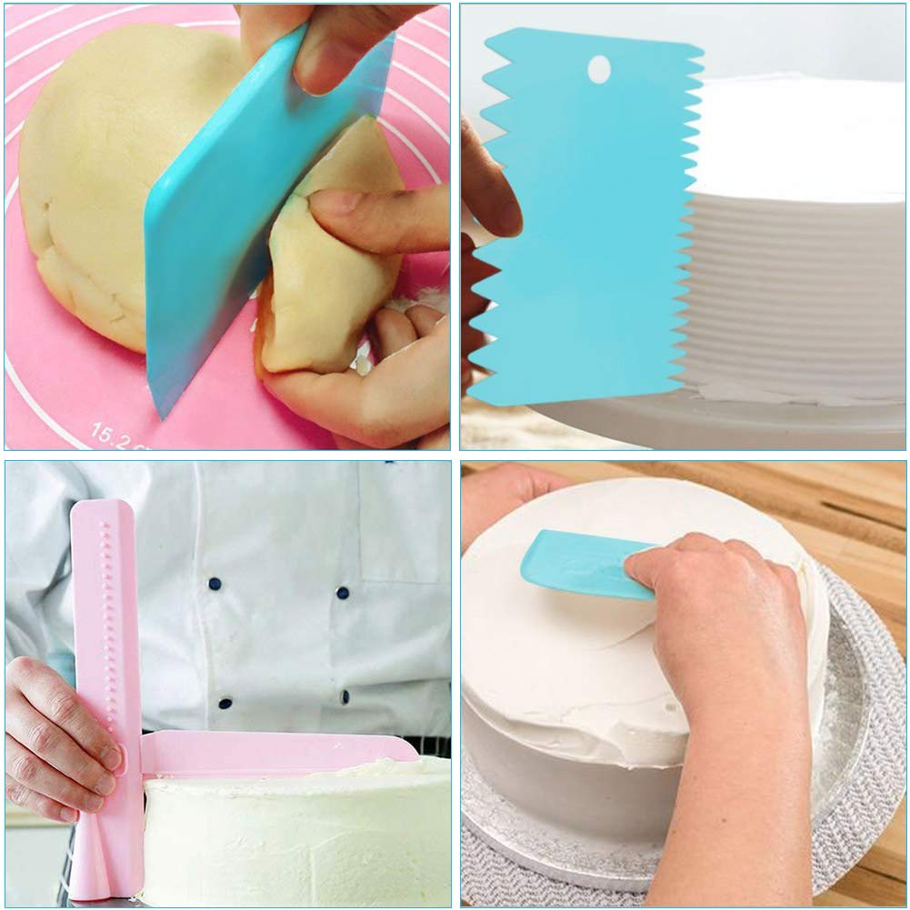 LIERFIS 6 Pezzi Raschietti Per Torta, Kit Per Decorare Torte,Raschietto Per Pasta Set Di Strumenti Per Lisciare La Torta (Blu - Foto 4