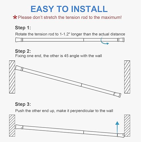Miniatura 7 de OEH - 5 barras de tensión, barra de cortina de tensión, sin perforación, para ventanas de 28 a 48 pulgadas, barra de resorte a prueba de óxido,