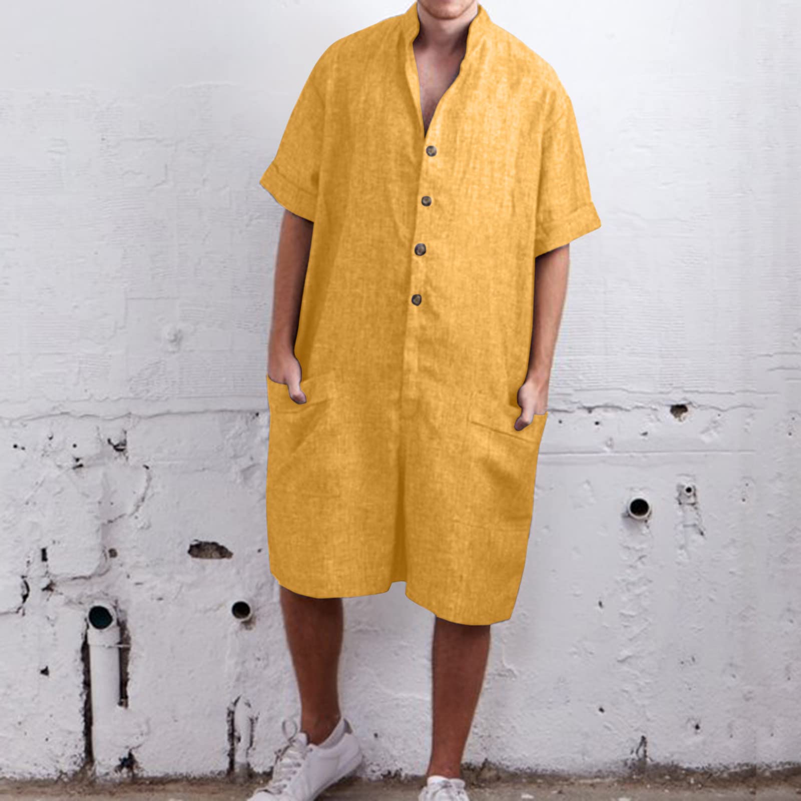 Mono para hombre de manga corta - peto de trabajo para hombre, mono con botones, cuello alto, mono de verano, con botones, casual, peto, manga corta, monos monocromáticos