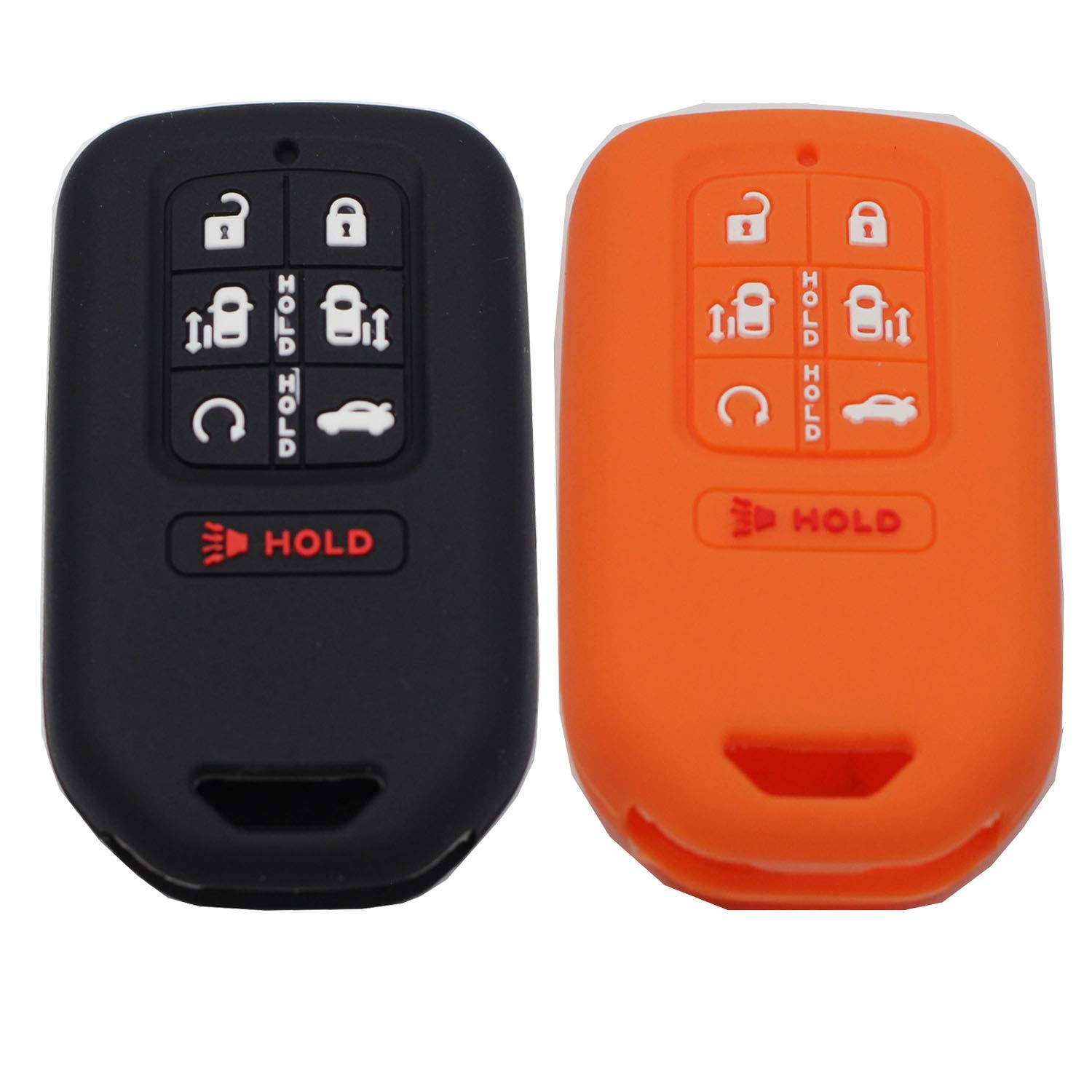 Btopars2Pcs 7 buttons Silicone Key fob Case Cover Remote Control Keyless Jacket Holder Bag Compatible with Honda Odyssey 2018 2019 2020 KR5V2X V40 Black Orange