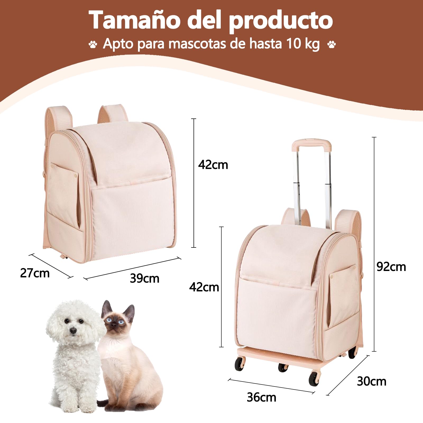 Galatée Mochila para Perros con Ruedas, Cochecito para Mascotas con Ventanas De Ventilación De Malla, Mochila Cómoda para Gatos, Ideal para Viajes, Senderismo y Uso Al Aire Libre(Rosa)