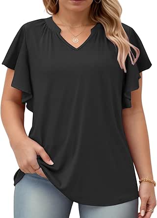 VISLILY Womens-Plus-Size-Summer-Tops Flowy Ruffle Short Sleeve T Shirts ...