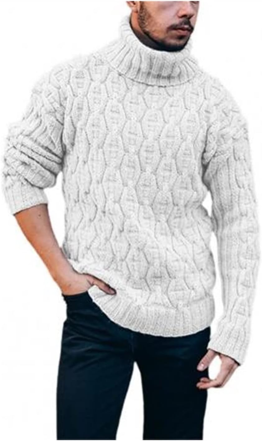 ニット 男性タートルネックソリッドカラーニットセーター長袖リブベッドサーマルソフトメンズプルオーバーセーター冬用 セーター(B,L)