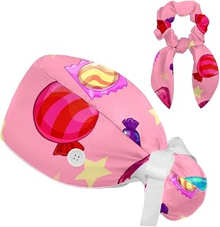 FVQL Set of 2 Bouffant Caps with Hairband Surgical Caps Scrub Cap, Colorful Pattern Candy