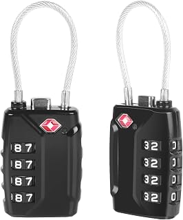 Diyife TSA Luggage Locks, [2 Packs] [Long Shackle] 4 Digit High Security Suitcase Padlocks, Flexible Combination Cable Padlock, TSA Lock for Travel Suitcases Luggage Bag Case (Black)