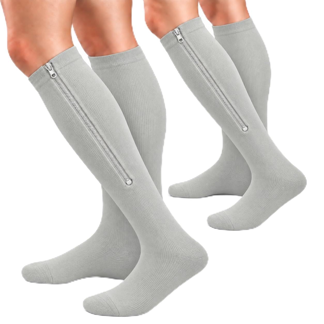 bropite Zipper Close Toe Compression Socks for Women and Men 2 Pairs Knee high 15-20mmHg for Walking Running Nurses Pregnancy