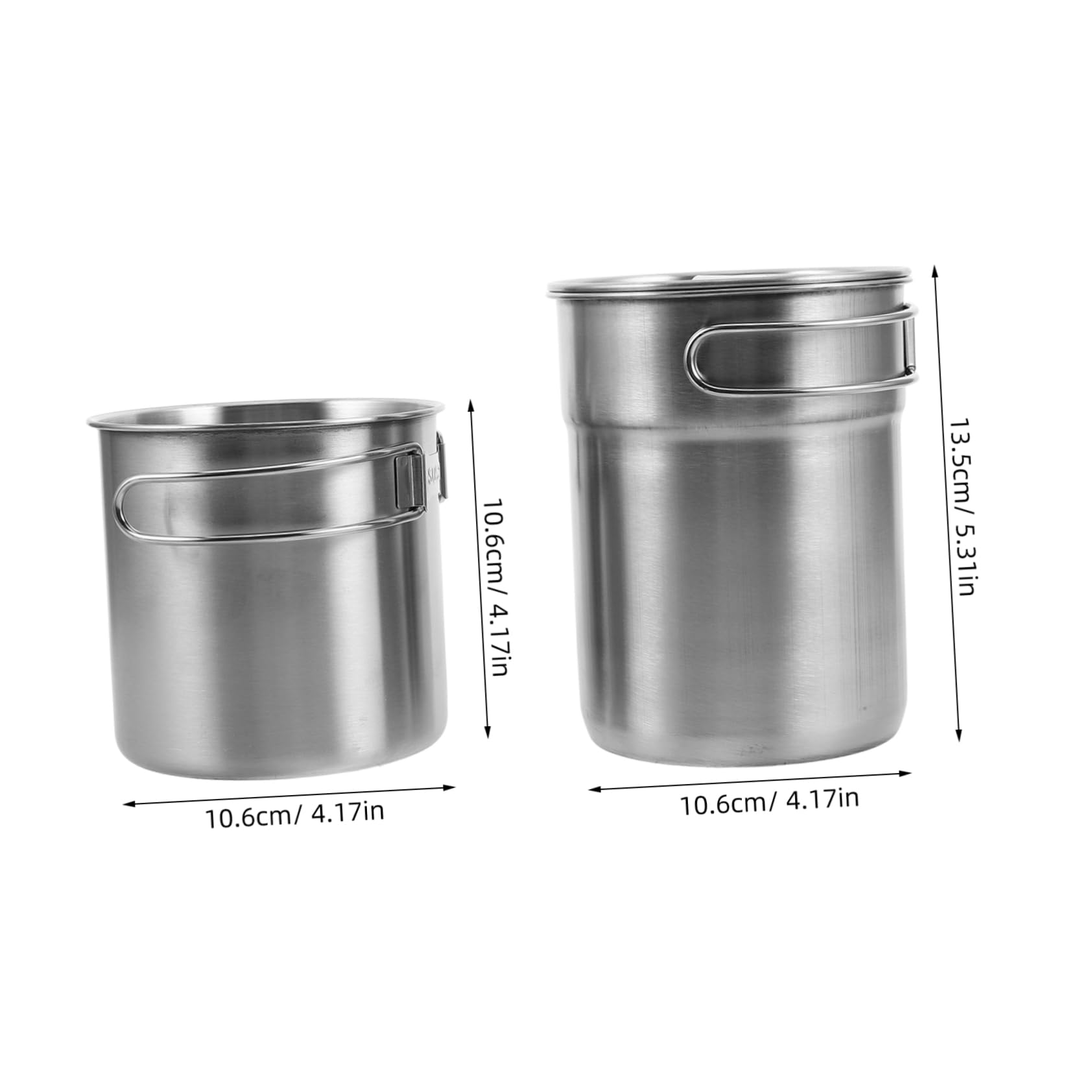 Abaodam Edelstahl Becher 2 Stück mit Klappbarem Griff, Silber, Rund | Aluminiumbecher, Faltbarer Kaffeebecher, Latte Tassen, Kleiner Campingtopf, Isolierte Trinkbecher, Oktoberfest Deko
