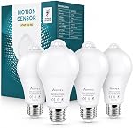 Motion Sensor Light Bulbs Dusk to Dawn 13W Equivalent 100W 1100lm Movement Activated Security LED Light Bulb 2700K Warm White, Auto On Off for Porch Garage Basement Hallway Closet, 4 Pack