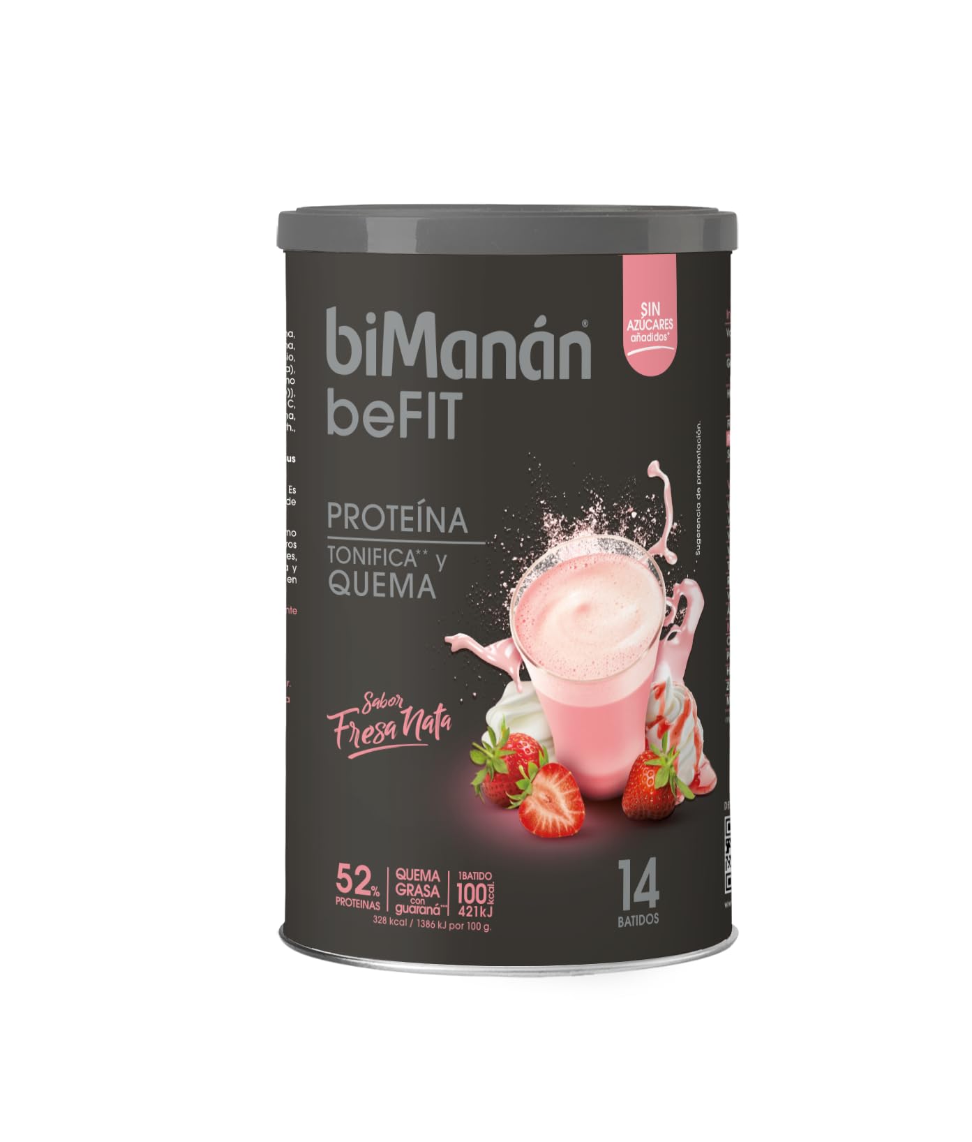 Batido de proteína con guaraná y ácido fólico biManán sabor fresa 420g 8