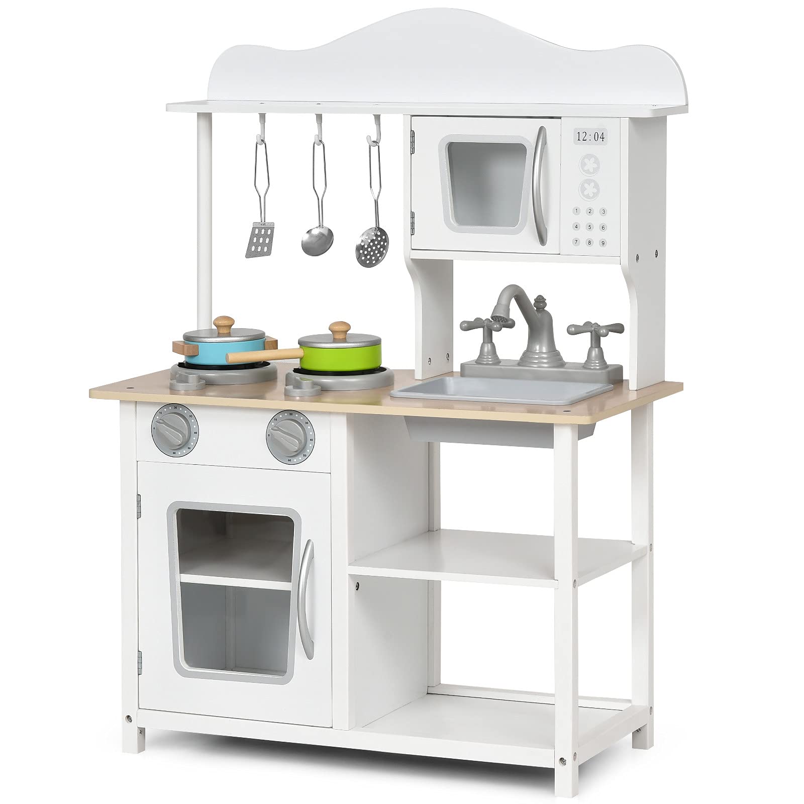 Sponsored Ad – COSTWAY Kids Wooden Play Kitchen with Stove, Oven, Sink and Shelf, Children Pretend Role Play Toy Kitchen Set for Nursery Kindergarten (60 x 30 x 83cm)