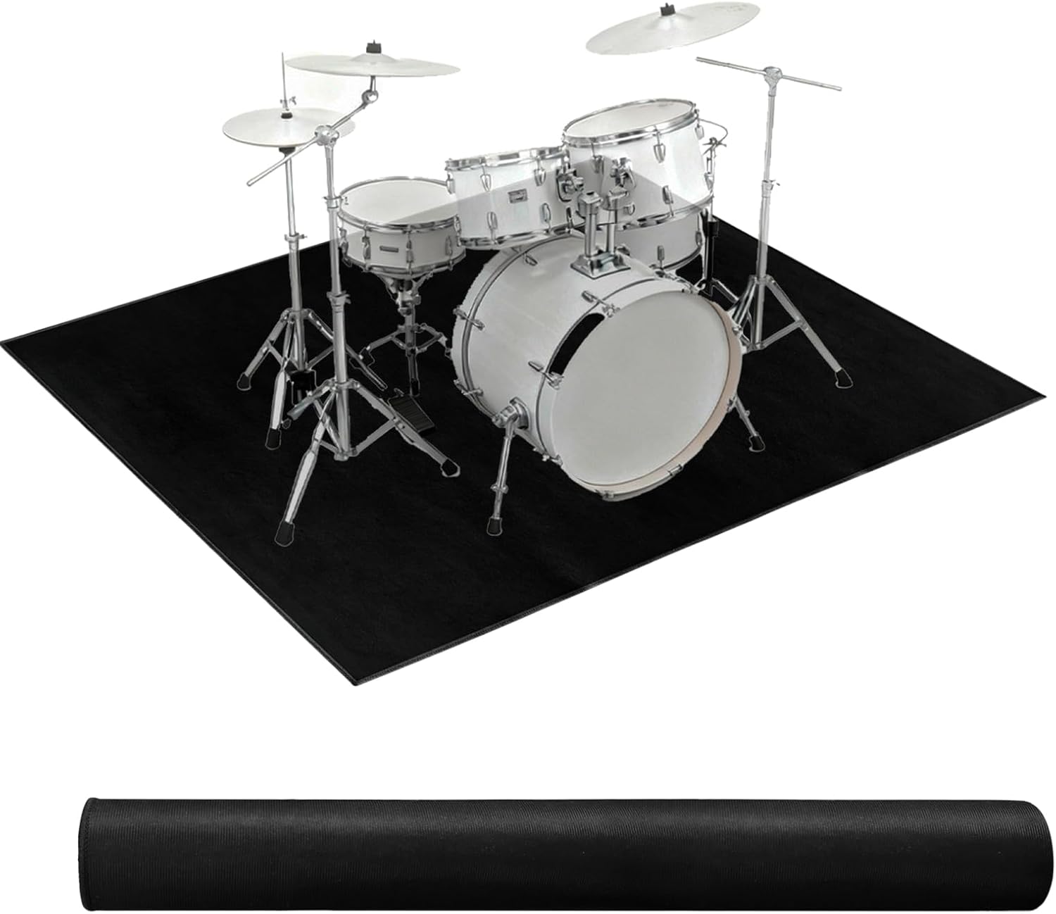 Drum Rug Mat 4 X 6 Ft： Black Soundproof Carpet with Non-Slip Bottom, Washable Floor Mat for Bedroom or Living Room, Drum Music Set Rug Accessory for Home Indoor