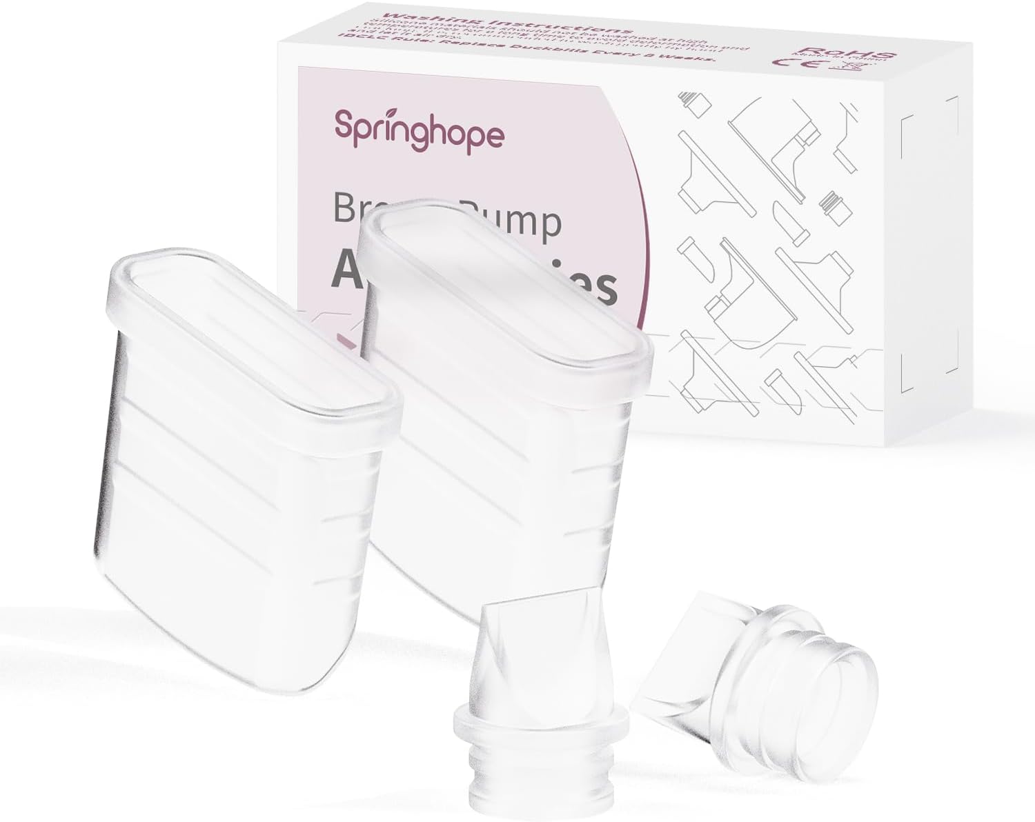 Springhope No.586 Duckbill Valves & Silicone Diaphragm, Original Breast Pump Parts, Breast Pump Replacement Accessories for 586, 2 Pack Set