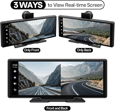 Araba DVR Ekran, 10.26 inç IPS Ekran, Kablosuz CarPlay ve Android Auto, 170 ° Ön Kamera