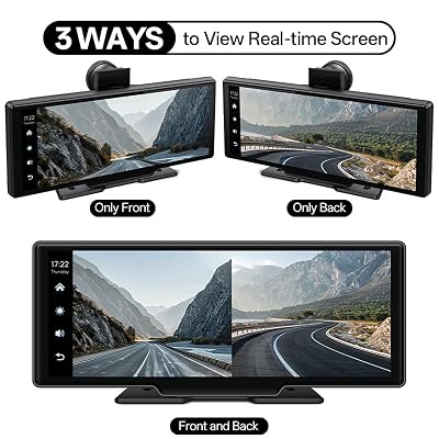 Araba DVR Ekran, 10.26 inç IPS Ekran, Kablosuz CarPlay ve Android Auto, 170 ° Ön Kamera
