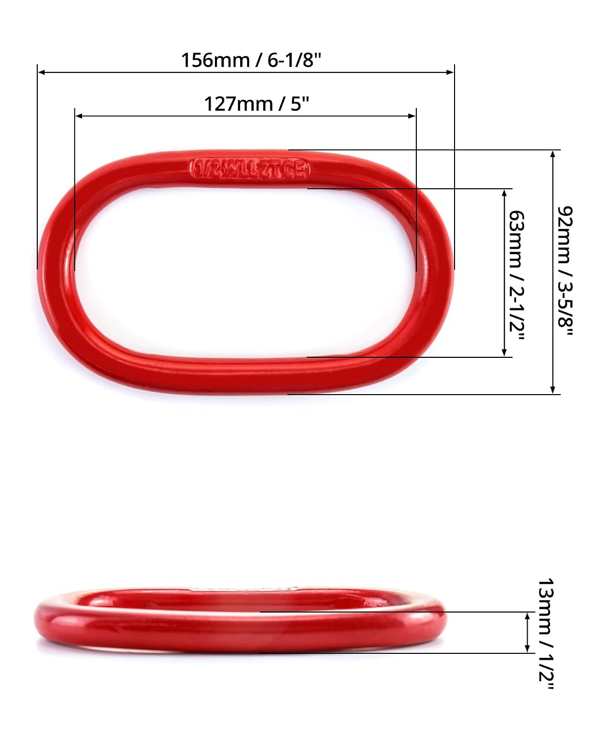 QWORK Oblong Master Link, 2 Pack, 1/2", 4400 lbs, Grade 80 Steel Heavy Duty Chain Lifting Ring, for Lifting and Rigging Applications – Red