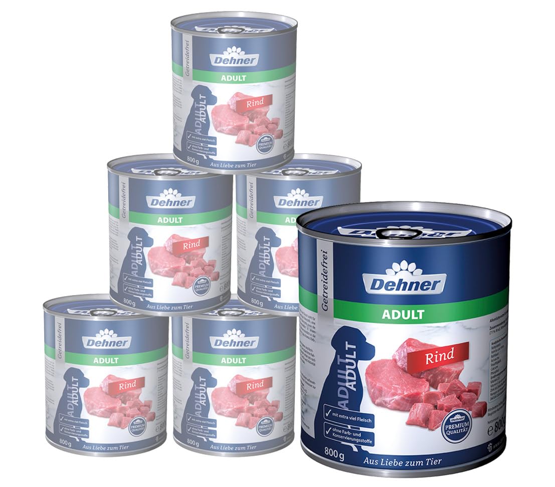 Dehner Comida para Perros, Vacuno, 6 x 800 g (4800 g)
