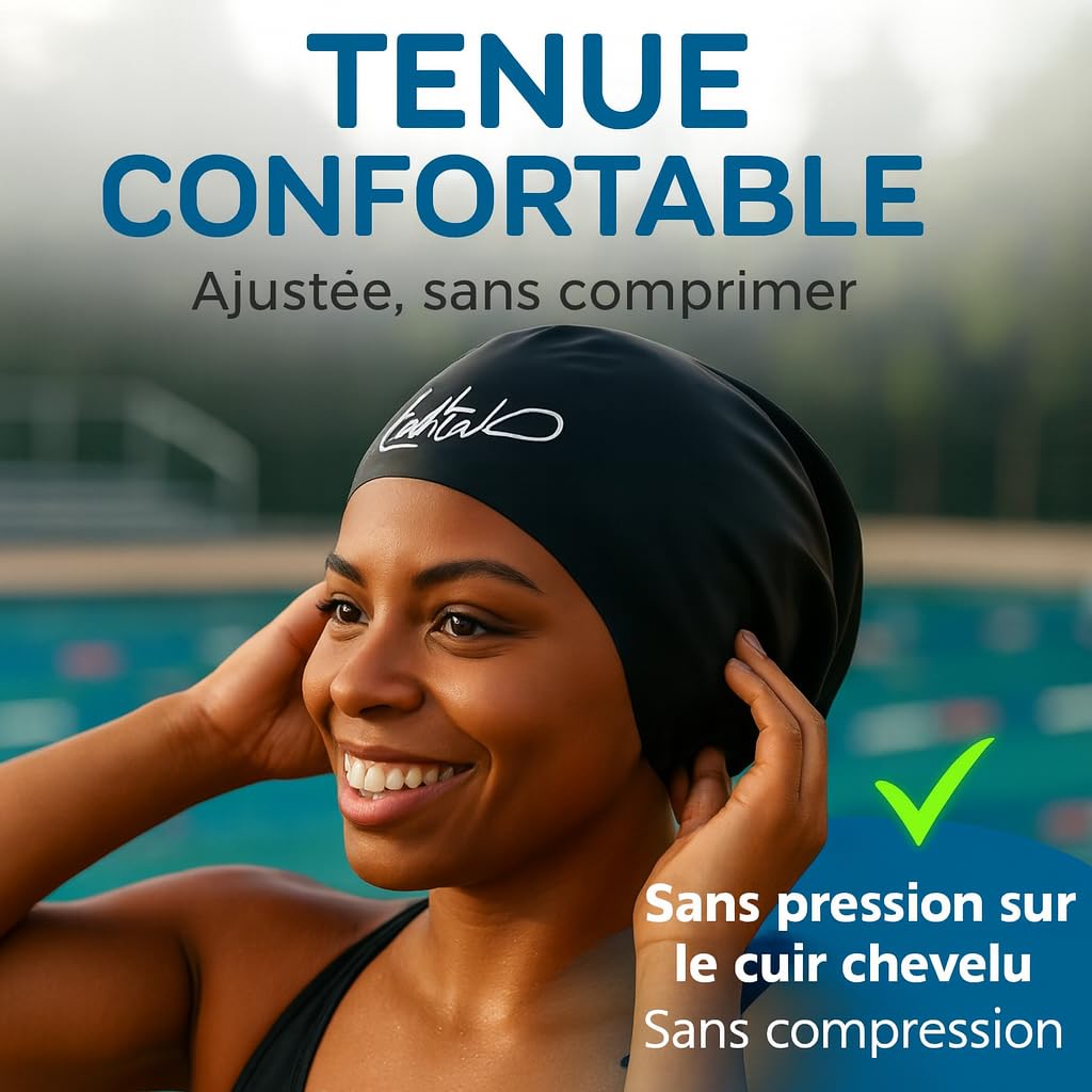 Bonnet de Bain Silicone Imperméable Extra-Large pour Cheveux Longs, Natation Femmes Hommes Dreadlocks