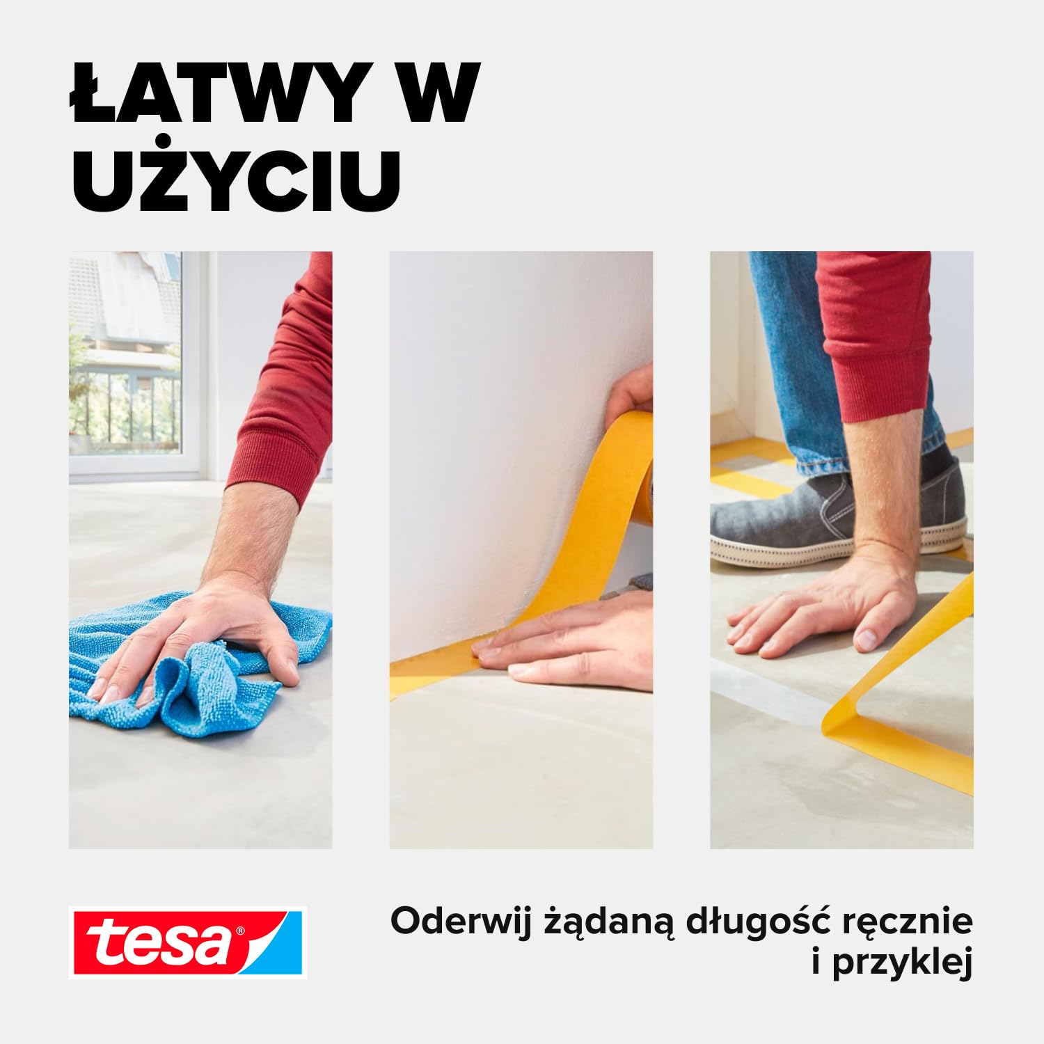 tesa Taśma montażowa bardzo mocno klejąca, 6 sztuk w opakowaniu – dwustronna taśma klejąca do układania dywanów i wykładzin PCW – dwustronna – 10 m x 50 mm