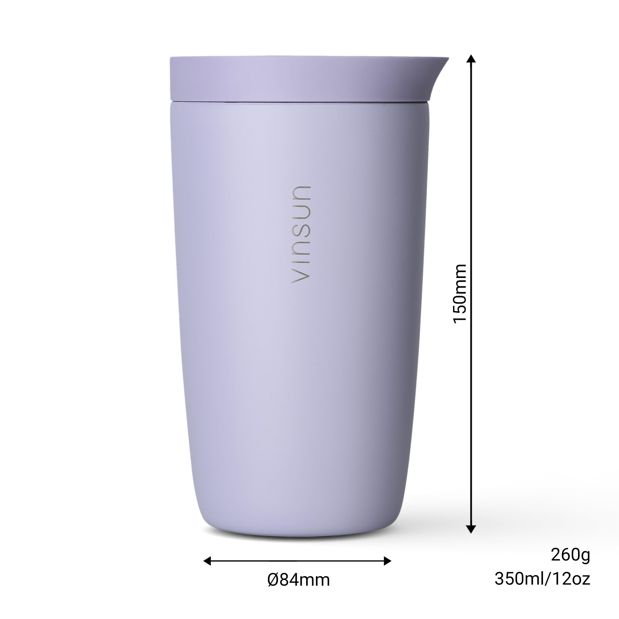 VINSUN Tazza Termica da Caffè e Tè 350ml - A Prova di Perdite, Doppia Parete, Acciaio Inox, Bevande Calde e Fredde - Tazza da Caffè per Auto, Scuola, Viaggio