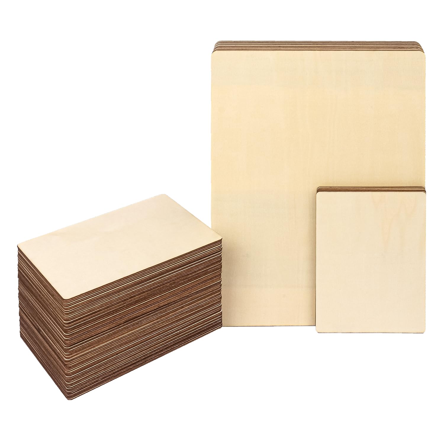 90 hojas de madera contrachapada para manualidades, (72 piezas) de 6 x 4 x 1/16 pulgadas y (18 piezas) de 12 x 8 x 1/16 pulgadas, versátiles hojas de tilo sin acabar, tablas de madera para