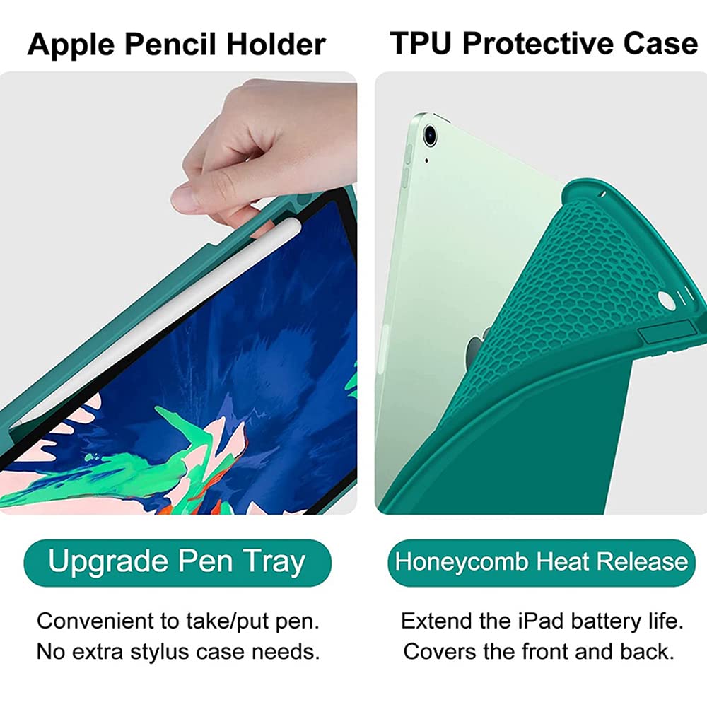 Étui clavier avec souris pour iPad Air 4e génération/iPad Pro 11 (2021/2020/2018), housse intelligente légère avec clavier amovible et souris Bluetooth pour iPad 11"/iPad Pro 11", DrakGreen