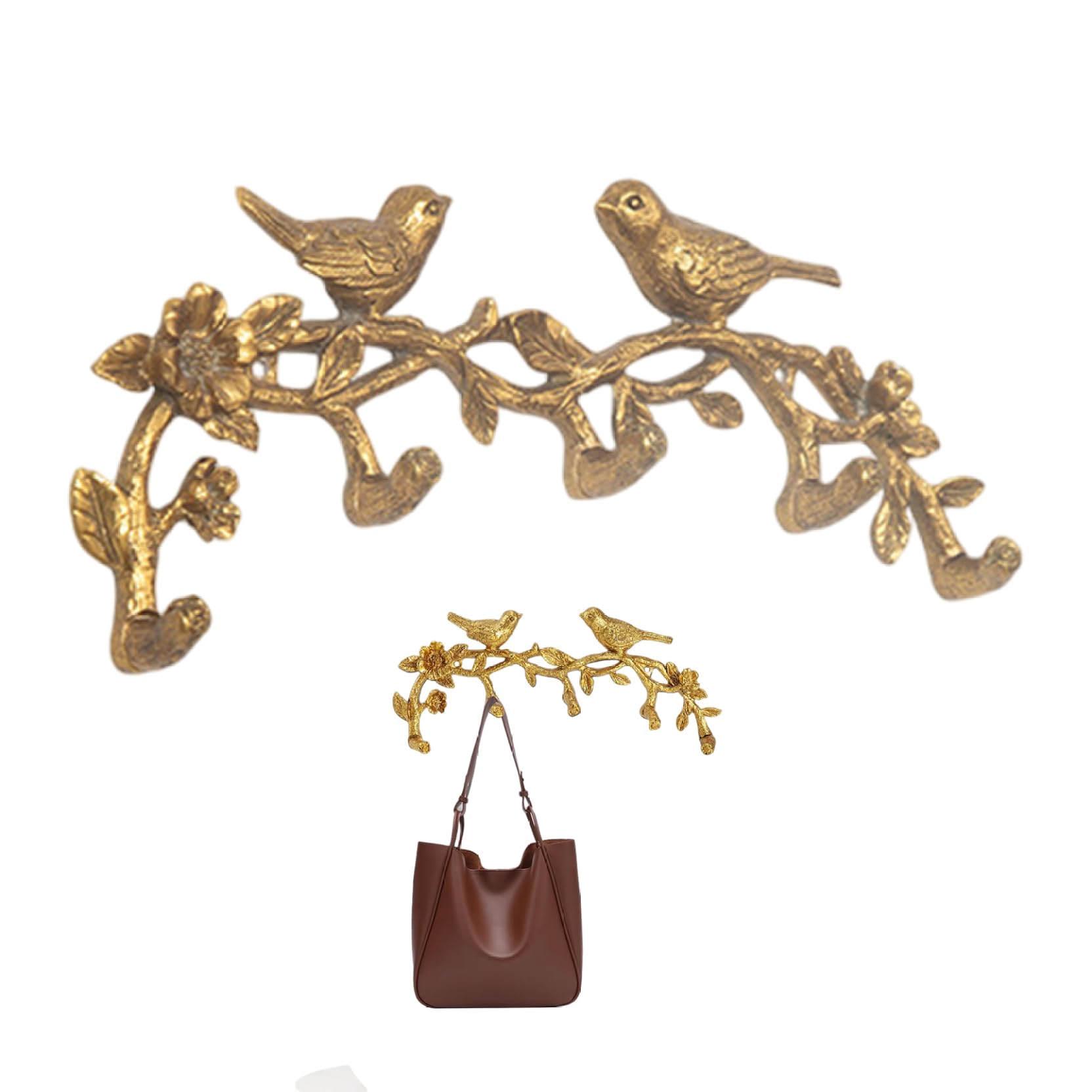 Licsaliwe Vintage Wall Hooks, Decorative Wall Hooks with Bird and Flower Design, Cast Alloy Coat Hanger for Entryway, Bathroom, Bedroom